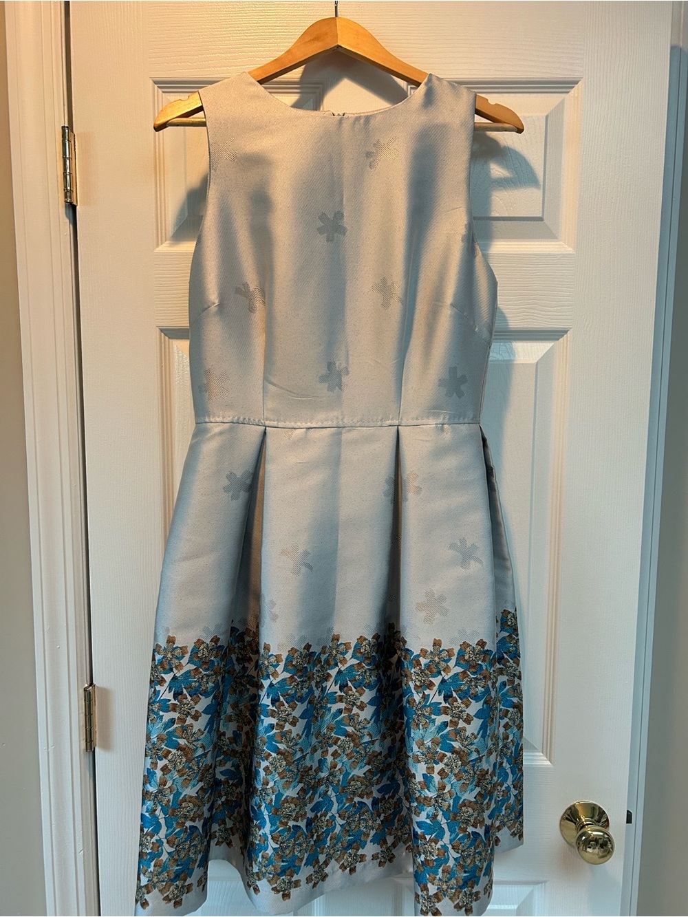 Max Studio Silver Blue Midi Dress with Blue & Brown Floral Border